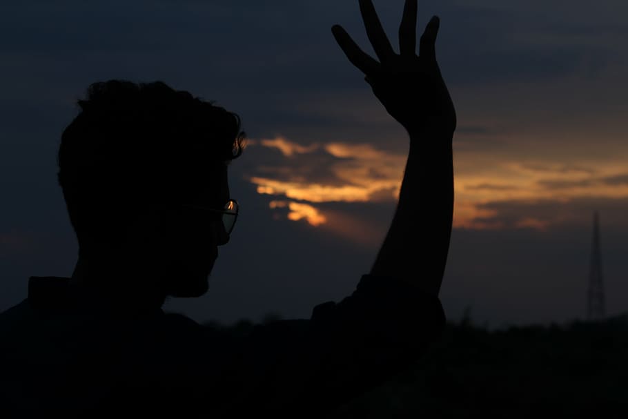 shade, sky, nature, silhouette, sunset, headshot, one person HD wallpaper