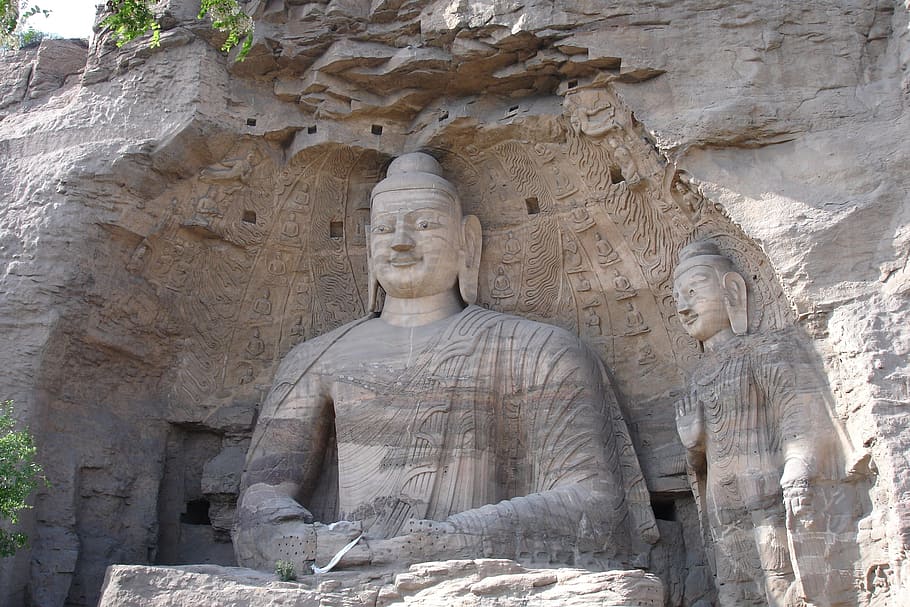 Gautama high-relief rock sculpture during daytime, China, Buddha, Statue, HD wallpaper