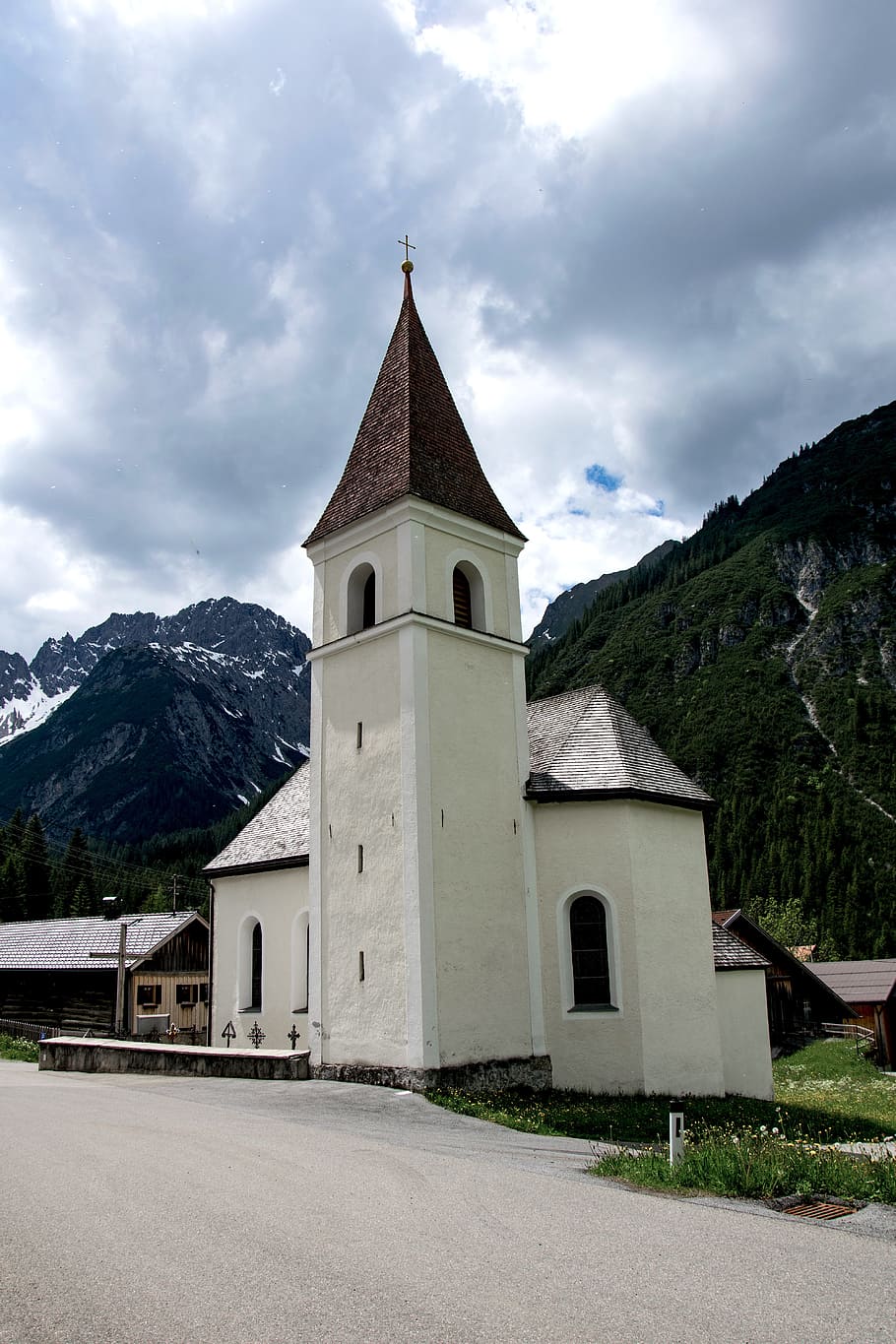 church, cloudy, austria, religion, mountain, architecture, belief HD wallpaper