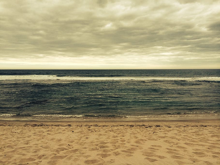 beach, sand, clouds, sea, water, horizon, sky, land, horizon over water HD wallpaper
