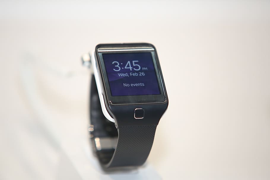 silver-colored smartwatch at 3:45 PM display, smart watch, fitness, HD wallpaper