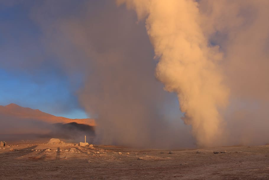 hot source, steam, volcanic, geyser, volcano, desert, bolivia HD wallpaper