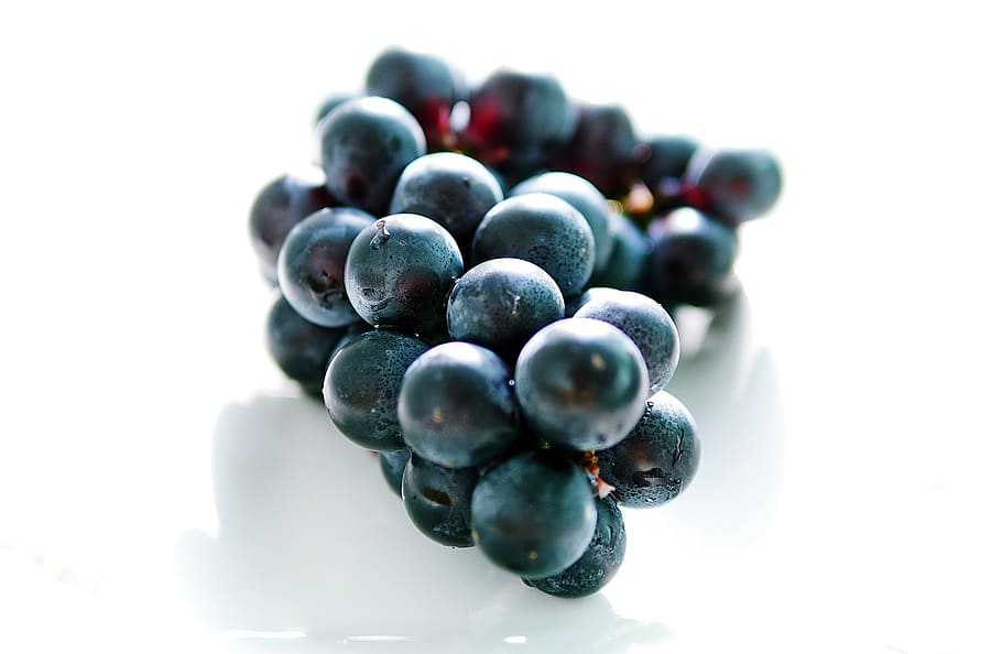 black grapes on white surface, blue, cluster, bunch, juicy HD wallpaper