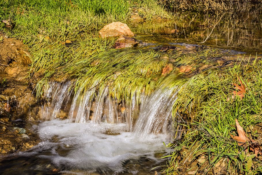 water, nature, stream, grass, scenery, winter, vavla, cyprus HD wallpaper