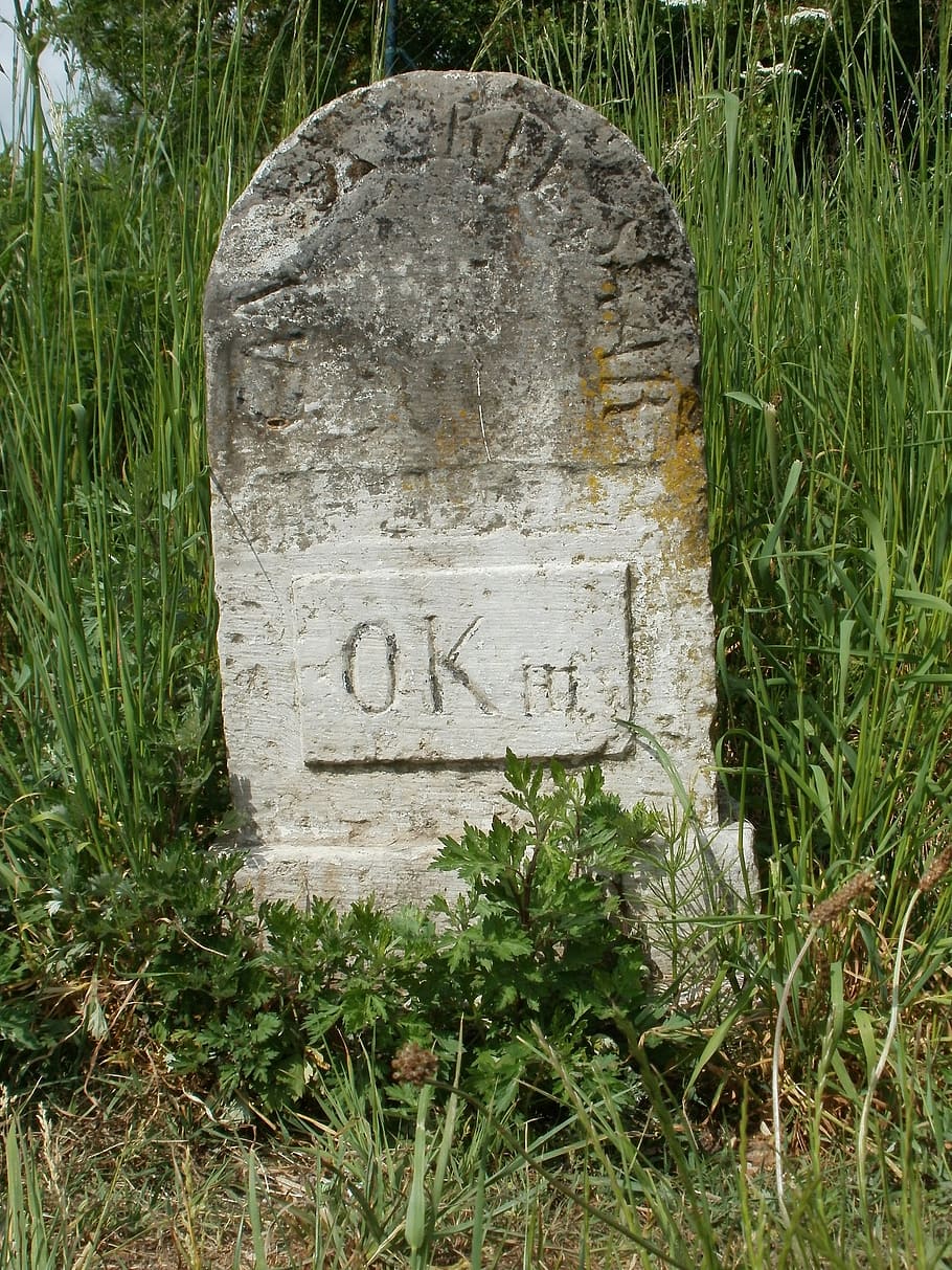 sign, stone, kilometer, length, river, saar, symbol, shape HD wallpaper