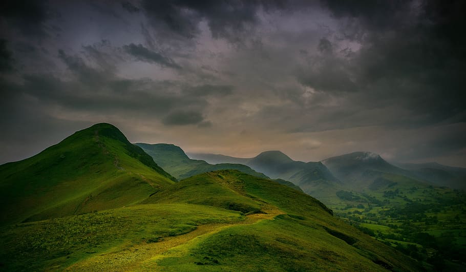 bird's eye photography of mountain, lake district, landscape HD wallpaper