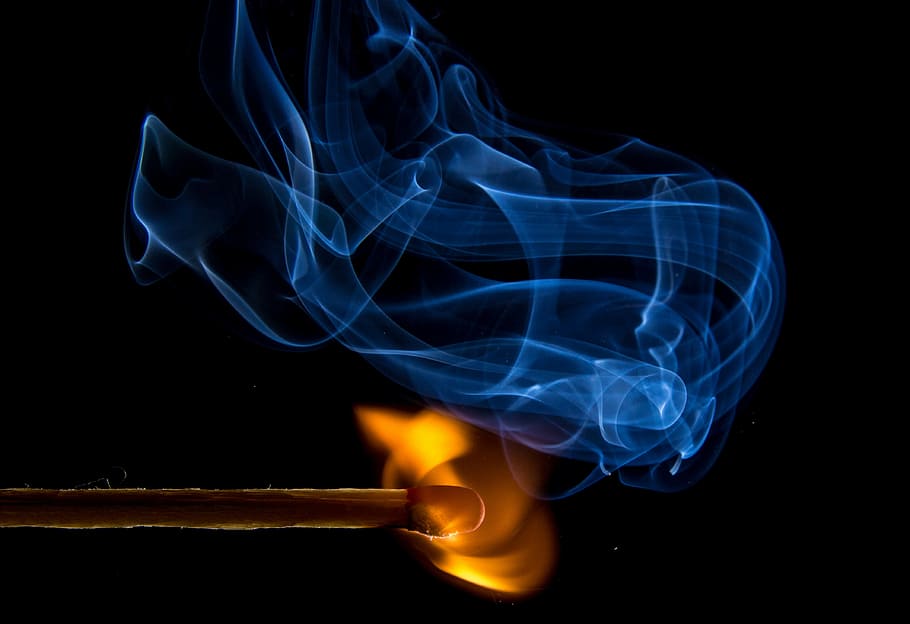 blue smoke graphic wallpaper, fire, match, flame, kindle, sulfur HD wallpaper