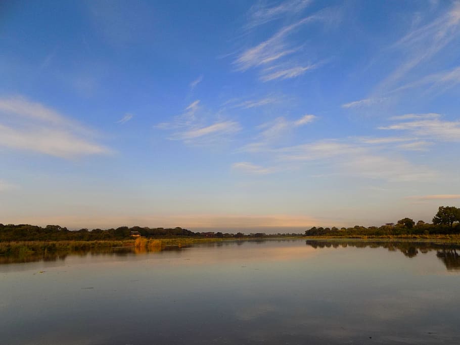 water, reflection, sky, sunset, nature, river, landscape, daylight HD wallpaper