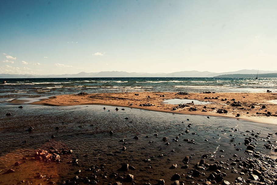 landscape photography of seashore with stones, beach, sand, nature HD wallpaper