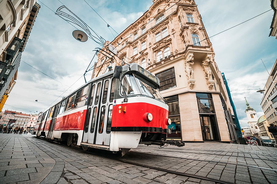 Typical Old Tram in Czech Republic, city, historic, old city