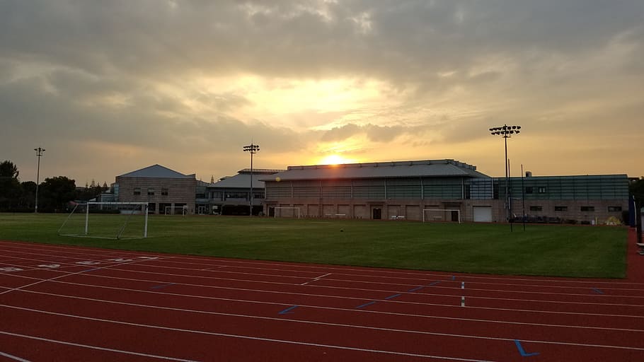 sunset, dawn, dusk, field, shanghai, school, sas, china, orange HD wallpaper