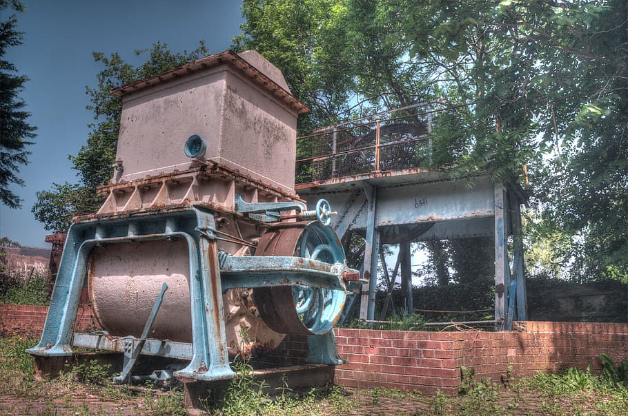 holywell, cotton mill, machine, rusty, metal, old machine, hdr HD wallpaper