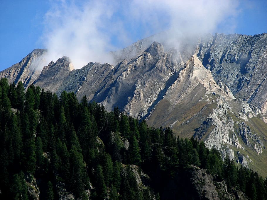 mountain, mountains, clouds, smoke, boiler, steam, alpine, ascending clouds HD wallpaper