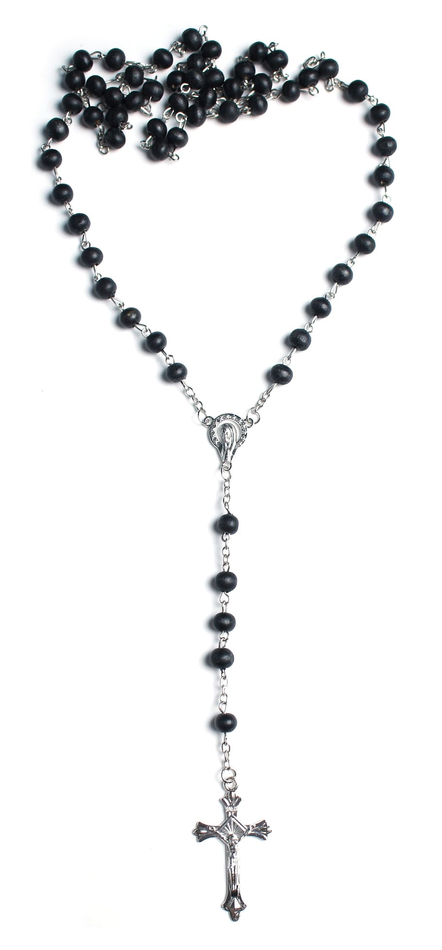 black beaded rosary, wooden rosary, silver, plated, catholic