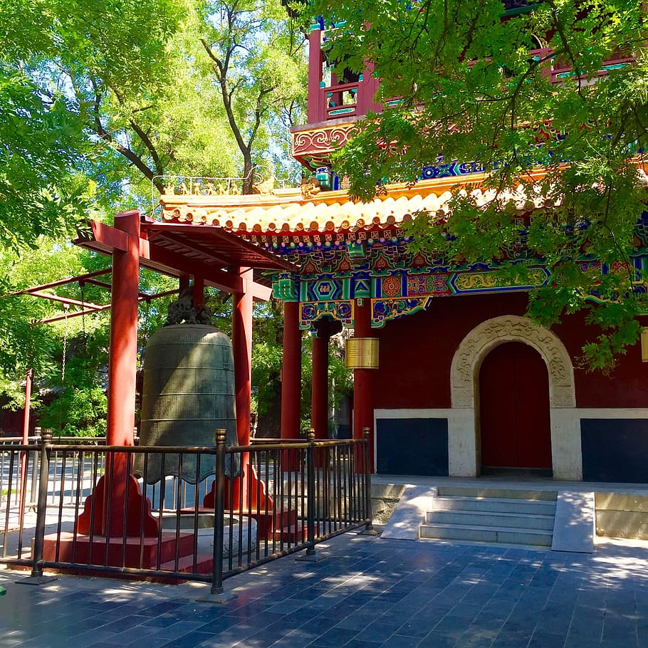 beijing, lama temple, classical, burning incense, bell, ancient architecture HD wallpaper