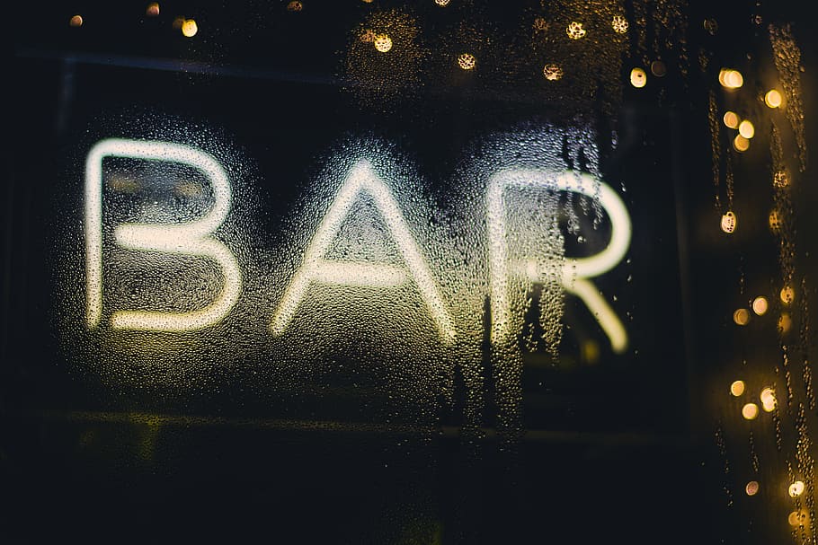 white bar LED signage taken at nighttime, establishment, window HD wallpaper