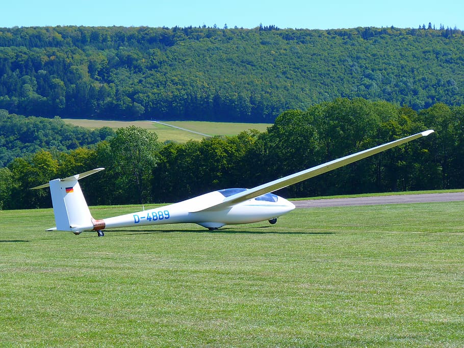 HD wallpaper: glider, fly, motorlos, meadow, plant, air vehicle ...