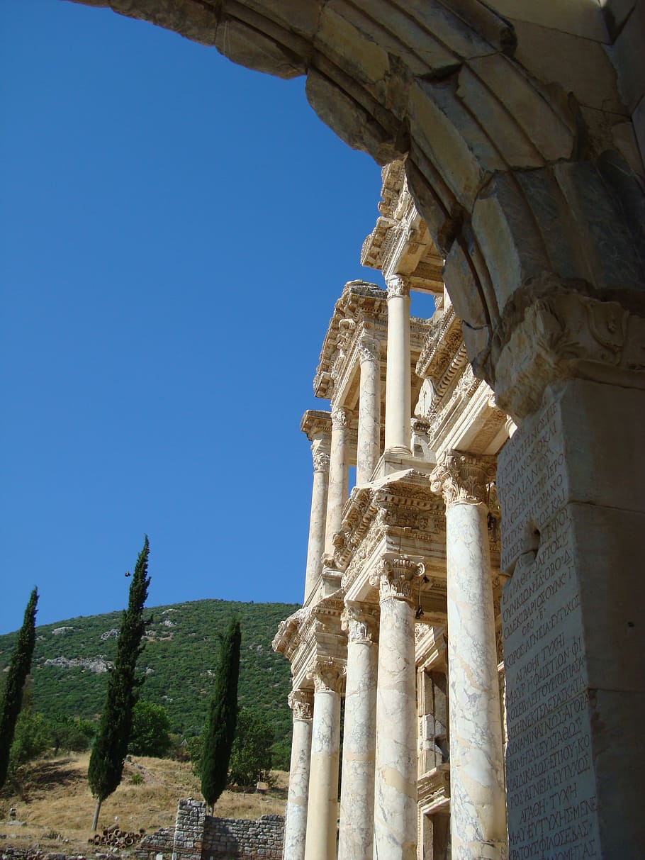 turkey, ephesus, library, old, architecture, architectural Column HD wallpaper