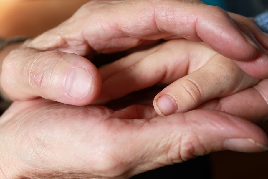 person holds toddler's hand, keep, child, grandma, detention HD wallpaper