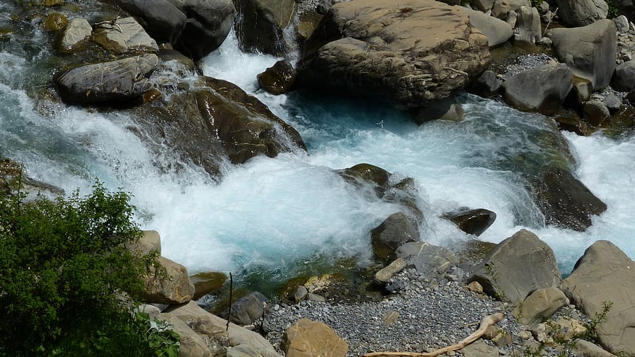 Water, Torrent, Current, Mountain, nature, rocks, whirlpool, HD wallpaper
