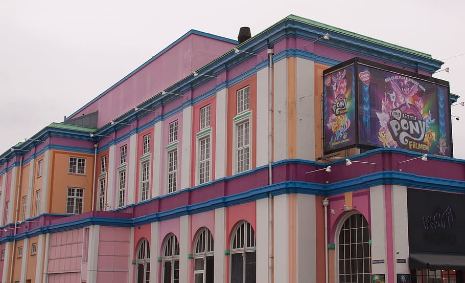 cinema, colorful, façade, windows, architecture, built structure HD wallpaper