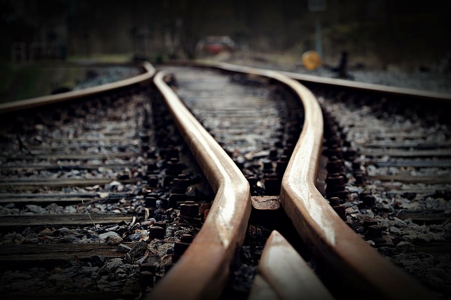 selective focus photo of brown concrete railway, track, soft, HD wallpaper