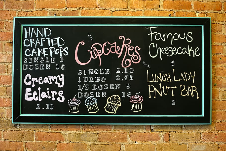 rectangular chalkboard on wall, brick, blackboard, advertisement HD wallpaper