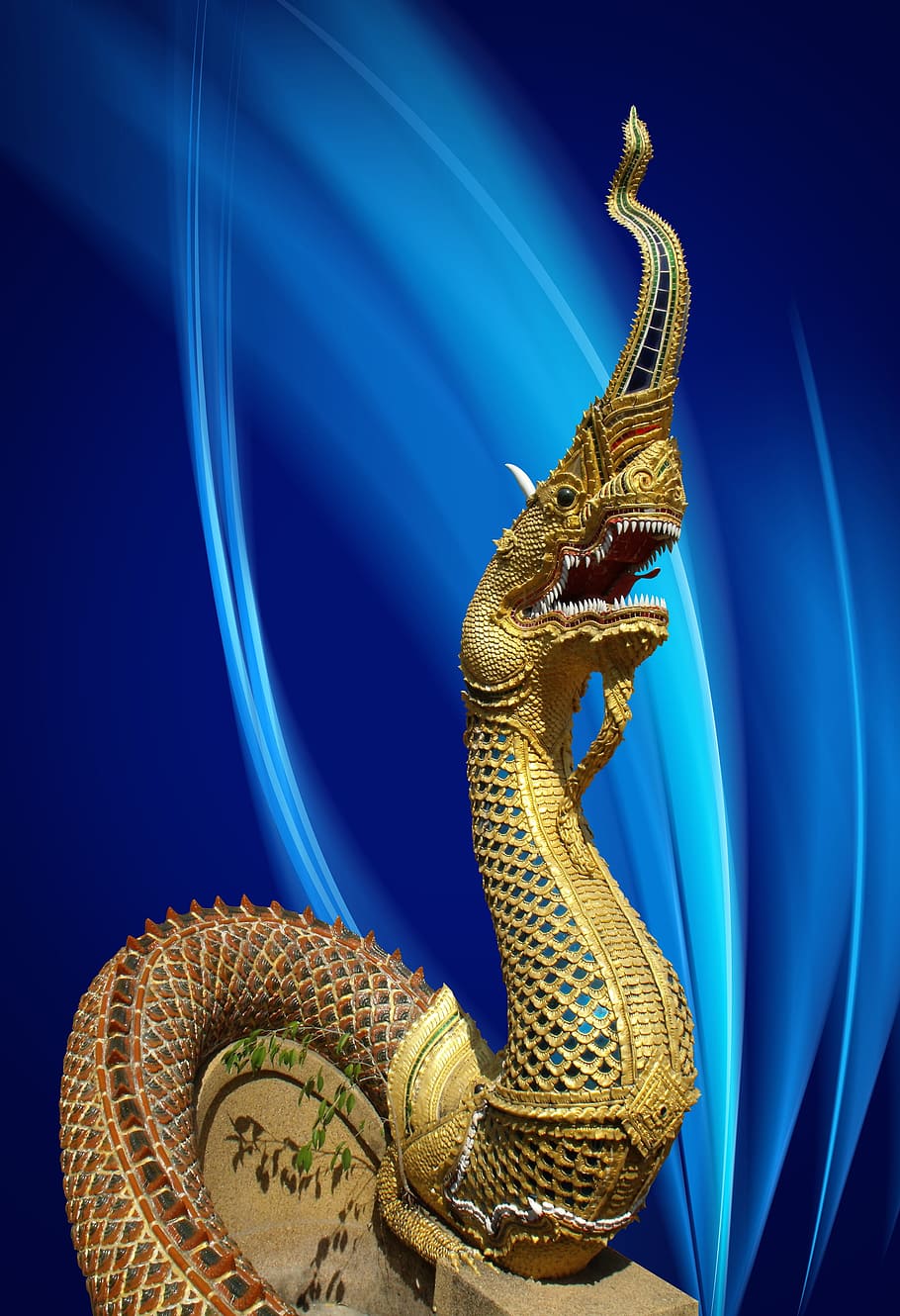 Dragon, Statue, Thailand, Gilded, Gold, mythical creatures HD wallpaper