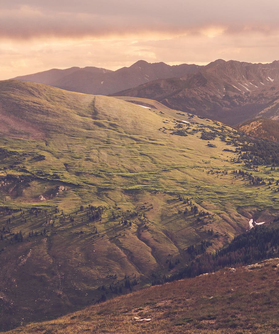 landscape photography of mountains, green and brown mountains HD wallpaper
