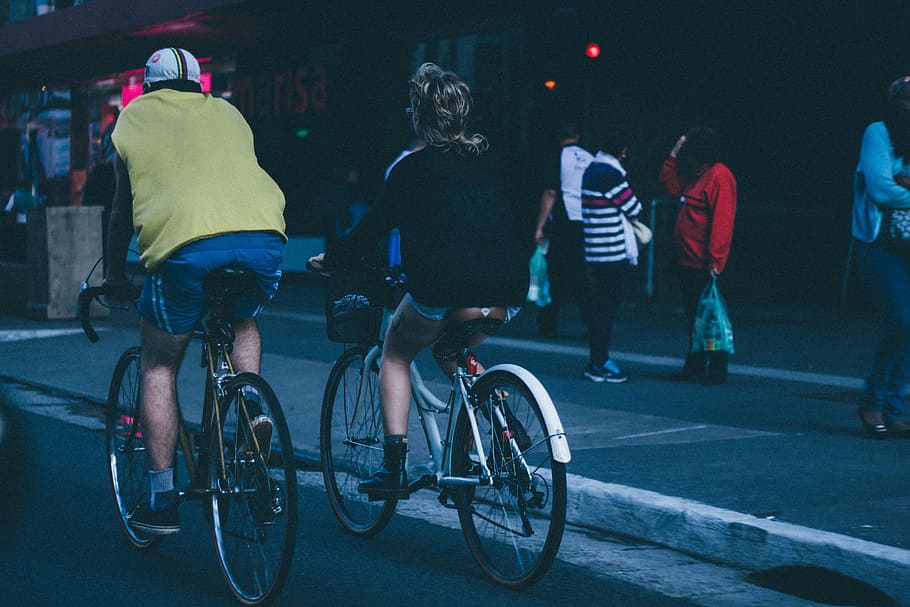 city, road, man, people, bicycles, bikes, cycling, outdoors, pavement HD wallpaper