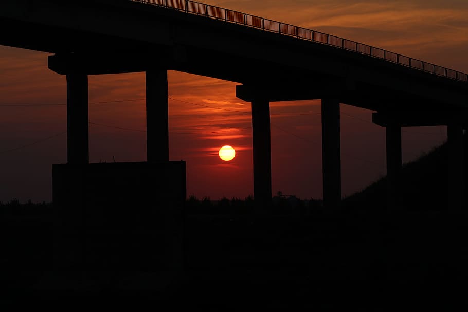 sunset, bridge, sky, cloud, red, in the evening, architecture HD wallpaper