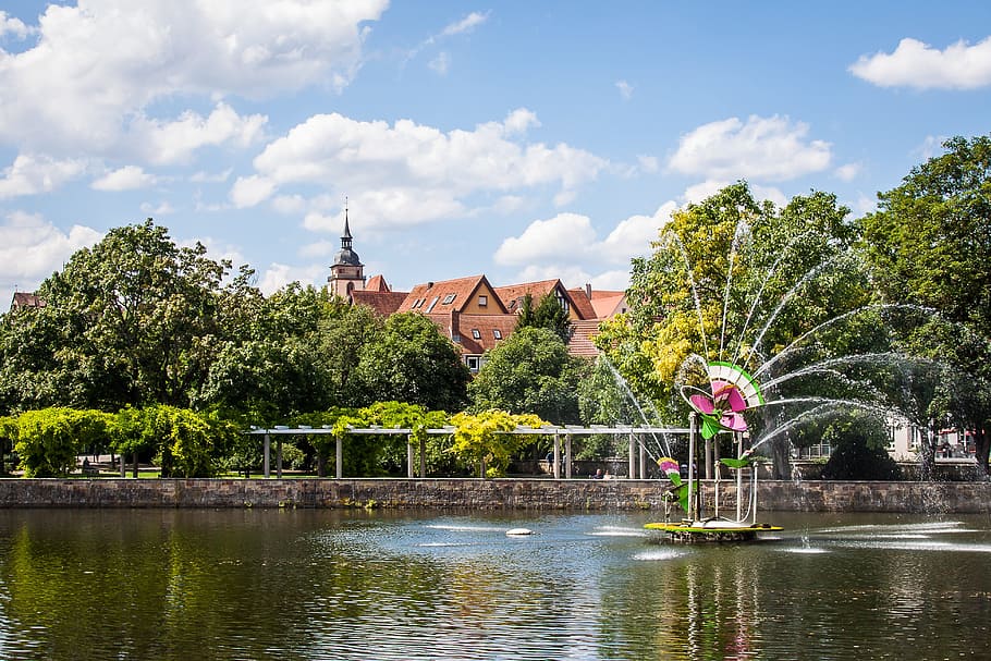 bietigheim-bissingen, enz, enztal, park, water games, architecture HD wallpaper