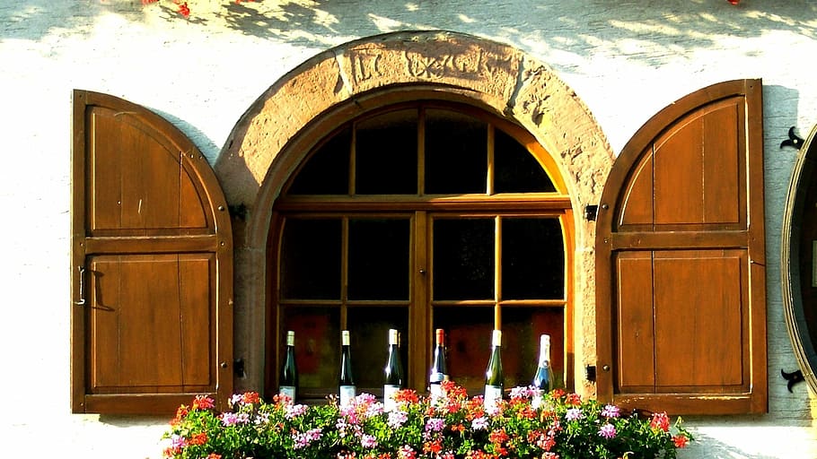 Alsace, Wine, Wine, Bottles, Window, Shutters, arch, entrance HD wallpaper