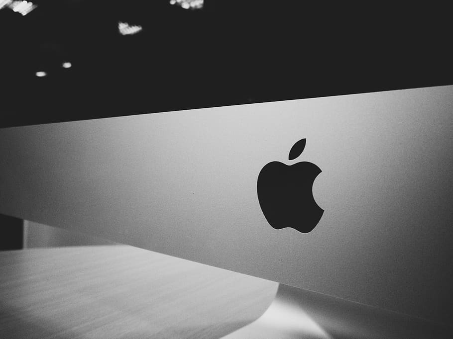 art, apple, desk, design, black and white, graphic, modern, shape HD wallpaper