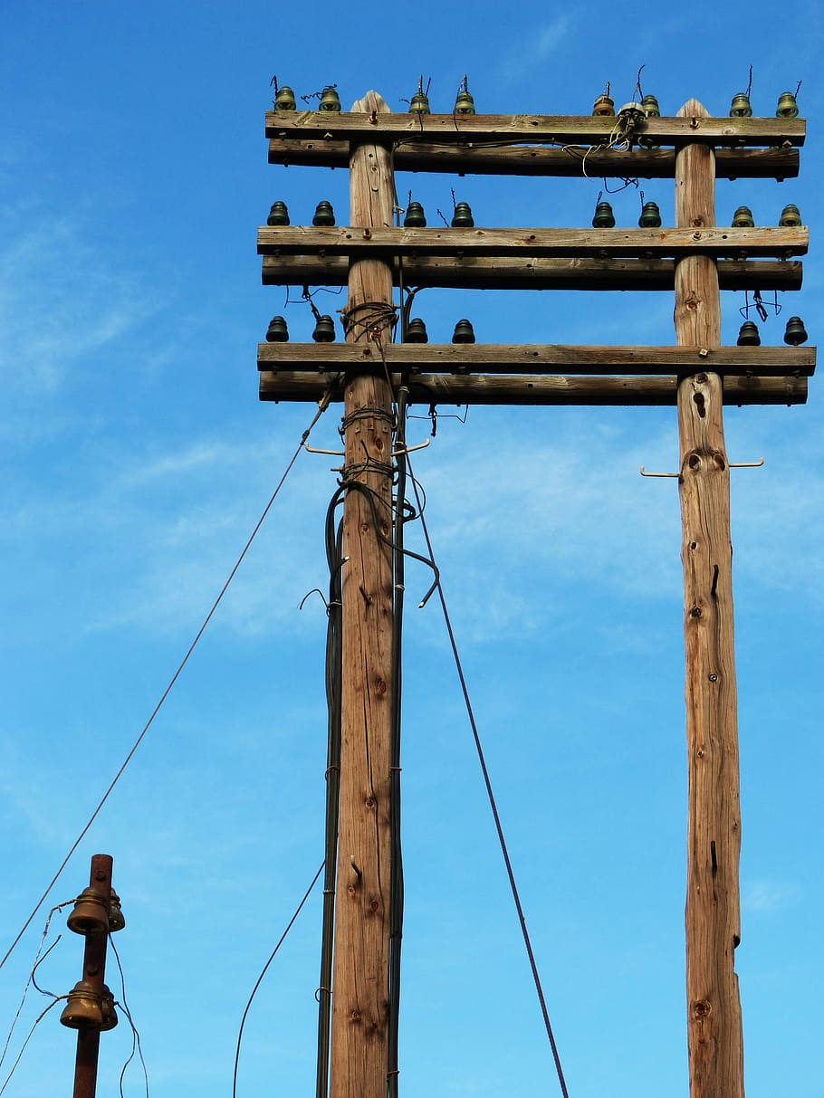 telegraph, telegraph tower, old, obsolete, sky, wood - material HD wallpaper