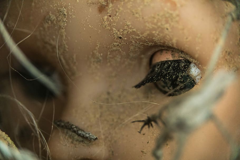 closeup photo of doll, doll closeup photography, eye, scary, toy HD wallpaper