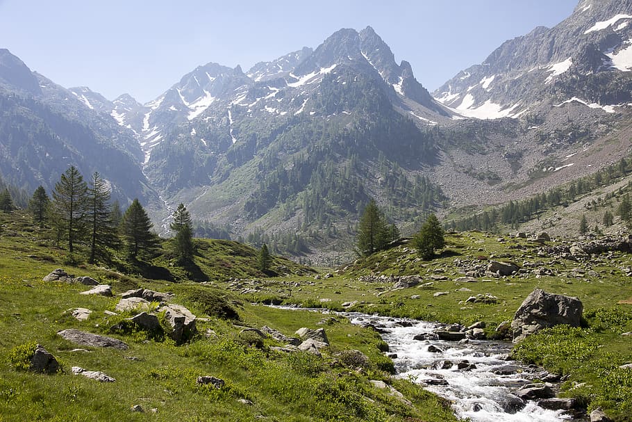 mountains, landscape, nature, alpine, bach, waters, beauty in nature HD wallpaper