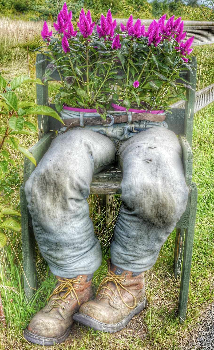 flower, pot, jeans, plant, low section, shoe, one person, human leg HD wallpaper