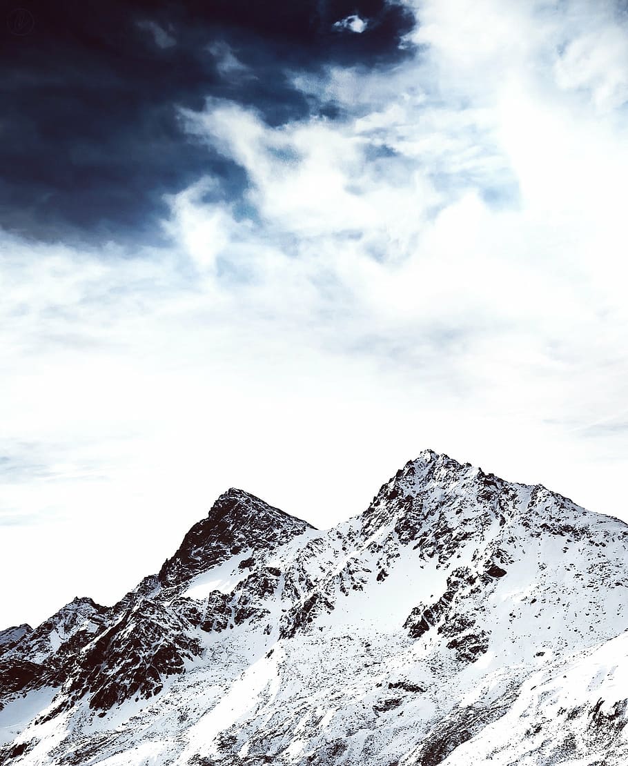 snowy mountain under cloudy sky, photo, filled, snows, nature HD wallpaper
