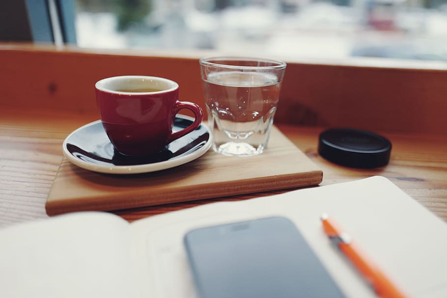 Coffee cup and glass of water, food/Drink, drinks, coffee - Drink HD wallpaper