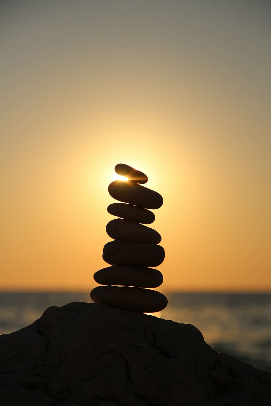 silhouette photography of stone balancing, balance, stones, stone tower, HD wallpaper