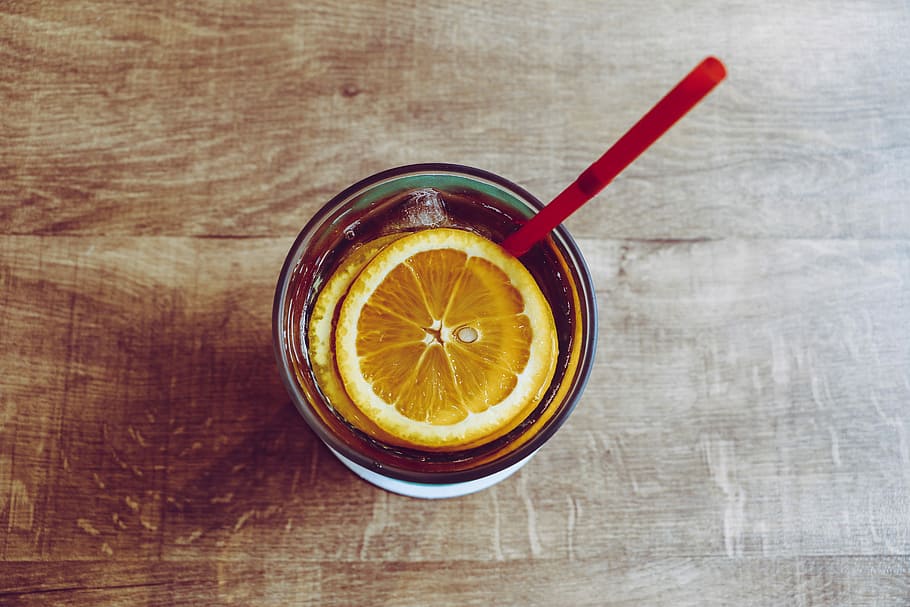 cup of lemon juice on brown wooden surface, drink, orange, glass HD wallpaper