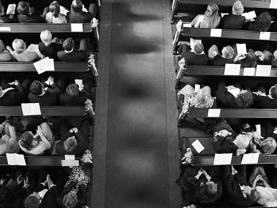 wedding, black and white, top, church, from above, architecture HD wallpaper