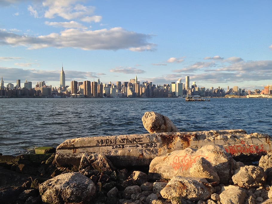 new york, skyline, brooklyn, water, river, view, waterfront HD wallpaper