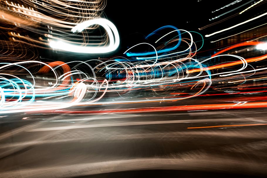 time lapsed photo of road, lights, night, dark, traffic, motion HD wallpaper