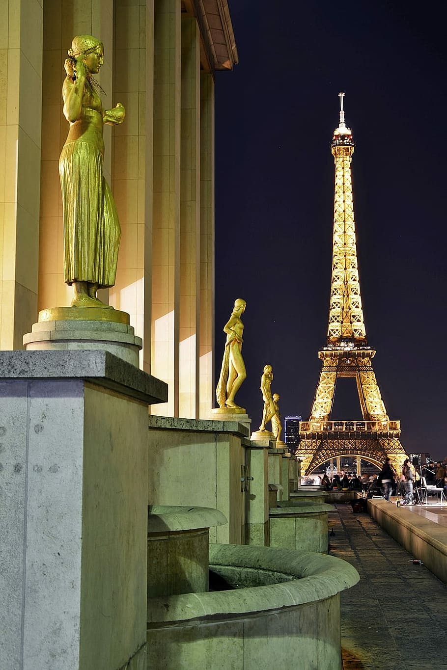 Eiffel Tower and statues, landmark, tourism, famous, monument