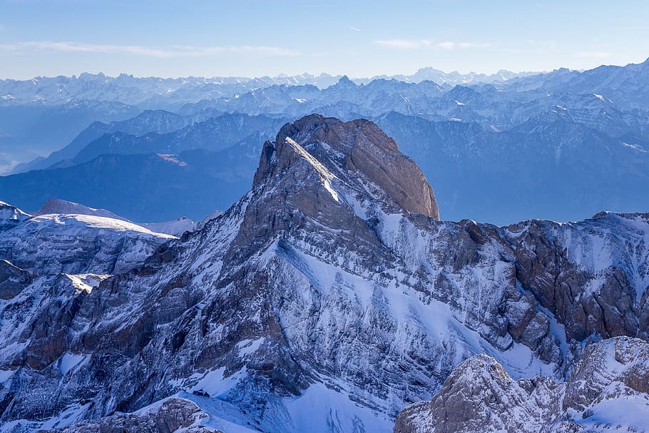 bird's-eye view photography of gray and white mountain, säntis HD wallpaper