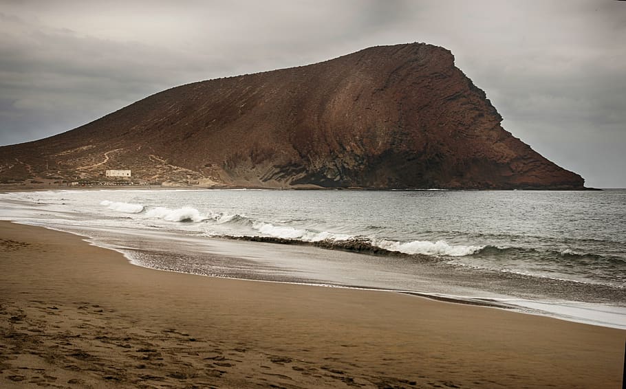 medano, tenerife, island, beach, water, sea, sand, mountain HD wallpaper