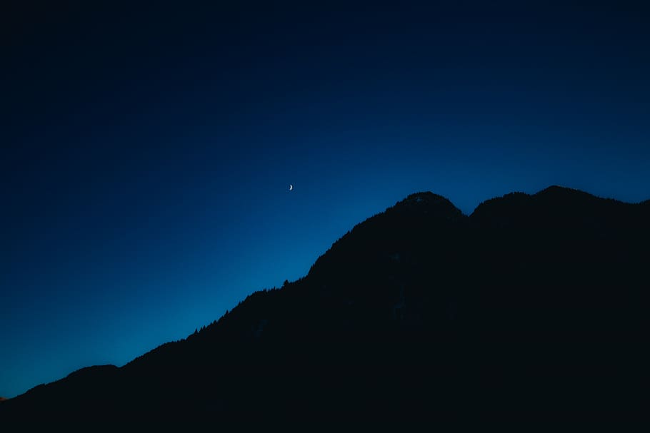silhouette photo of mountain, blue, dark, sky, photography HD wallpaper