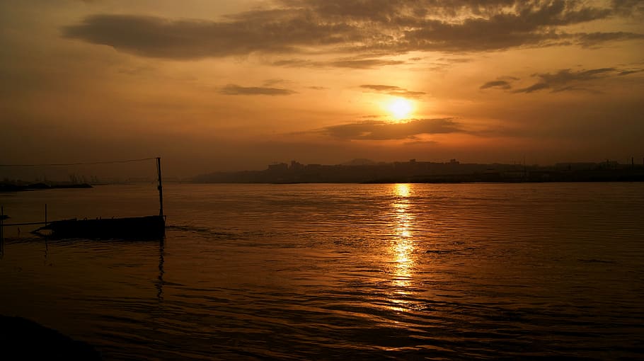 sunset, siberia, krasnoyarsk, yenisei, spring, river, water HD wallpaper